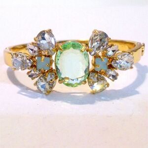 Juicy Couture Gold Tone Hinged Faceted Glass Stone Bangle Bracelet